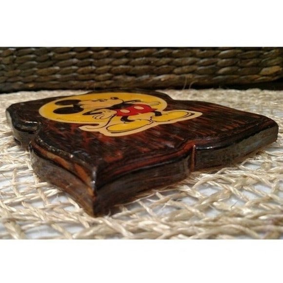 Vintage 1970's Mickey Mouse Sticker on Wood Plaque, EUC - Picture 4 of 6